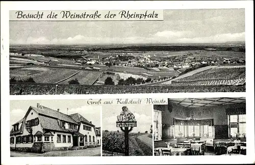 Ak Kallstadt in der Pfalz, Panorama, Winzerverein, Gasthaus, Gesamtansicht, Innenräume