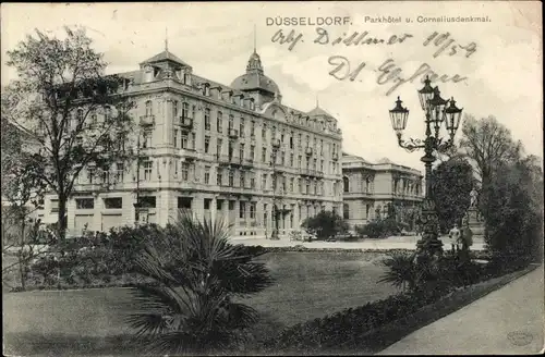 Ak Düsseldorf am Rhein, Parkhotel, Corneliusdenkmal