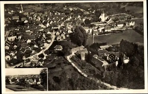 Ak Königsbach Stein in Baden, Totalansicht der Ortschaft, Fliegeraufnahme