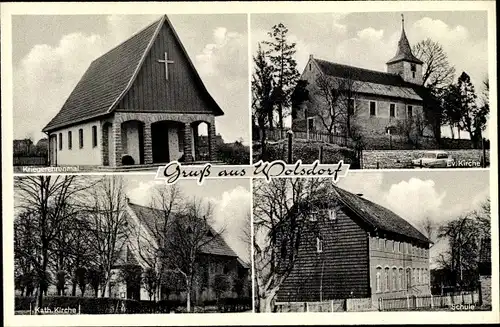 Ak Wolsdorf Siegburg an der Sieg, Kriegerehrenmal, Schule, Evangelische und Katholische Kirchen