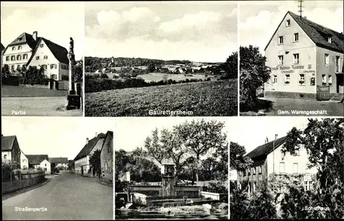 Ak Gaurettersheim Bütthard in Unterfranken, Gemischtwarenhandlung, Schulhaus, Denkmal