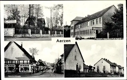 Ak Aerzen im Weserbergland, Bahnhofstraße, Neue Siedlung, Verwaltungsgebäude, Parkanlage