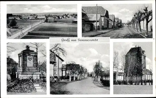 Ak Semmenstedt in Niedersachsen, Denkmal, Kirche, Straßenpartie, Gesamtansicht