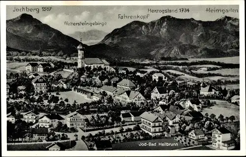 Ak Bad Heilbrunn in Oberbayern, Blick auf den Ort, Jochberg, Fahrenkopf, Herzogstand