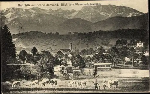 Ak Bad Tölz in Oberbayern, Benediktenwand, Blick vom Klammerbräuweiher