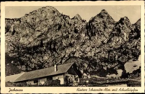 Ak Jachenau in Oberbayern, Hintere Scharnitz Alm mit Achselköpfen