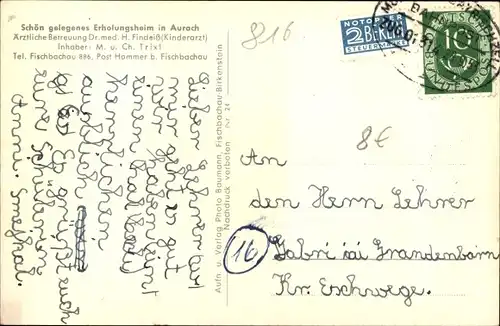 Ak Aurach Fischbachau in Oberbayern, Erholungsheim Auracher Wies