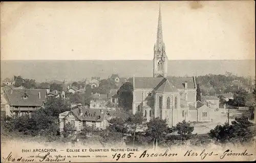 Ak Arcachon Gironde, Église et Quartier Notre-Dame
