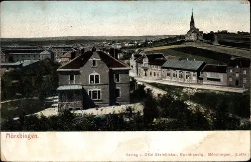 Ak Morhange Mörchingen Lothringen Moselle, Teilansicht der Ortschaft, Kirche