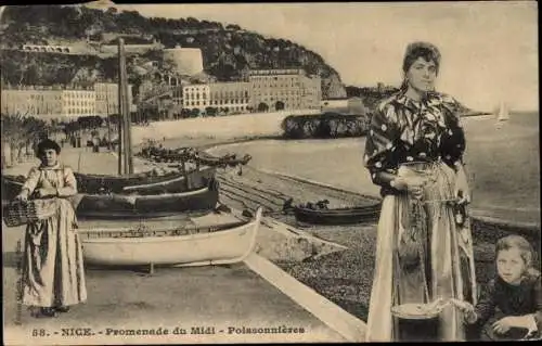 Ak Nice Nizza Alpes Maritimes, Promenade du Midi, Poissonières, Schiffe, Panorama