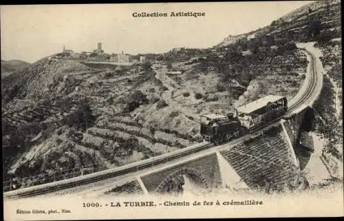 Ak La Turbie Alpes Maritimes, chemin de fer à crémaillère