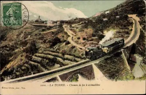 Ak La Turbie Alpes Maritimes, chemin de fer à crémaillère