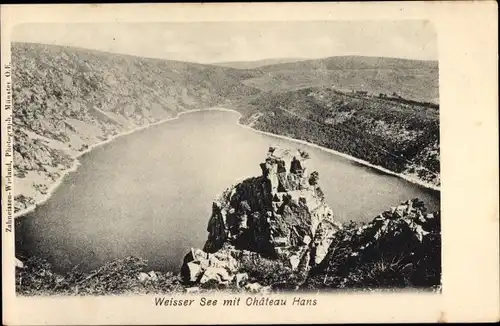 Ak Lac Blanc Orbey Urbeis Elsass Haut Rhin, Weisser See mit Château Hans