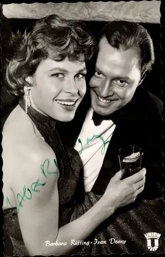 Ak Schauspieler Barbara Rütting und Ivan Desny, Portrait, Autogramm, Alle Sünden dieser Erde