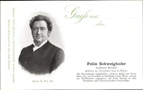 Ak Komiker Felix Schweighofer, Portrait, Reklame, Esser's Seifenpulver