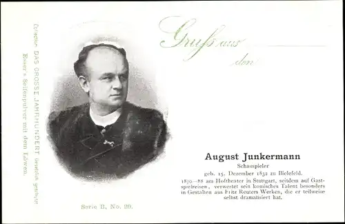 Ak Schauspieler August Junkermann, Portrait, Reklame, Esser's Seifenpulver