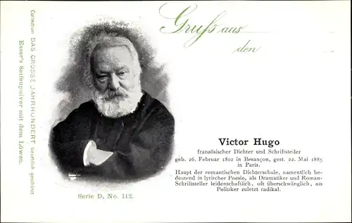 Ak Victor Hugo, französischer Dichter und Schriftsteller, Portrait, Reklame, Esser's Seifenpulver