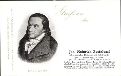 Ak Johann Heinrich Pestalozzi, Pädagoge, Schriftsteller, Portrait, Esser's Seifenpulver