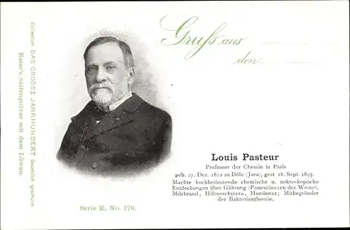 Ak Louis Pasteur, Chemiker, Gegenmittel gegen Tollwut, Portrait, Reklame, Esser's Seifenpulver