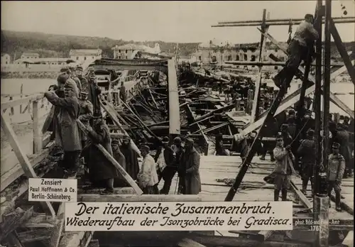 Ak Gradisca d’Isonzo Friuli-Venezia-Giulia, Wiederaufbau der Isonzobrücke, 1. WK