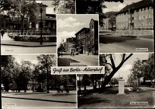 Ak Berlin Treptow Adlershof, S-Bahnhof, Dörpfeldstraße, Adlergestell, Marktplatz, Platz d. Befreiung