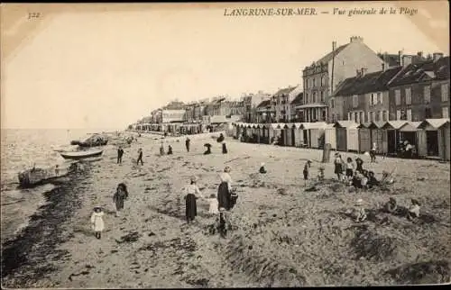 Ak Langrune sur Mer Calvados, vue générale de la Plage