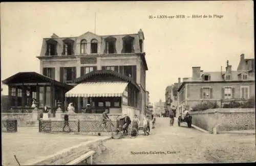 Ak Lion sur Mer Calvados, Hôtel de la Plage, Pferdekutsche, Fahrrad