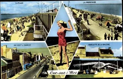 Ak Luc sur Mer Calvados, Promenade, Plage, Squelette de la Baleine, rue Charcot