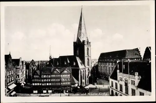 Ak Kiel Schleswig Holstein, Markt, persianische Häuser Rathaus, Nikolaikirche