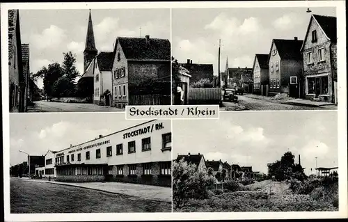 Ak Stockstadt am Rhein Hessen, Straßenpartie, Geschäftshäuser, Fabrik, Kirche