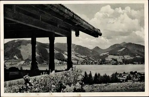 Ak Bad Wiessee in Oberbayern, Höhenwirtschaft Freihaus, Blick auf Tegernsee