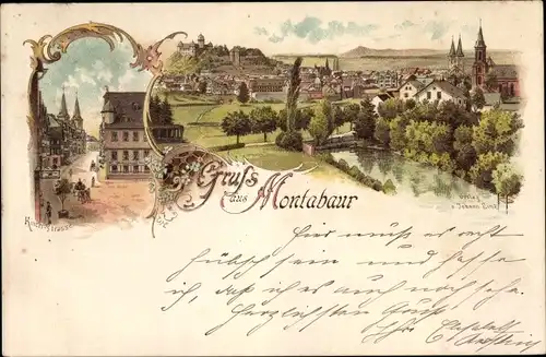 Litho Montabaur im Westerwald, Gesamtansicht, Kirchstraße