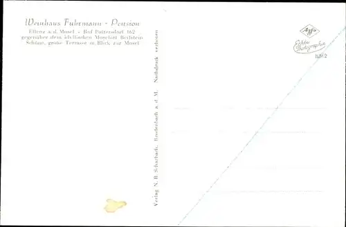 Ak Ellenz Poltersdorf an der Mosel, Weinhaus Fuhrmann, Pension