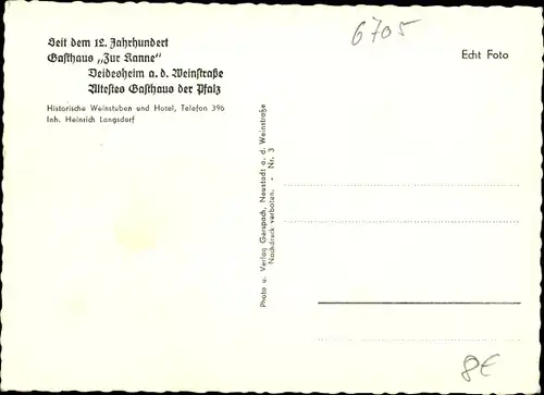 Ak Deidesheim in der Pfalz, Gasthaus Zur Kanne, Innenansicht