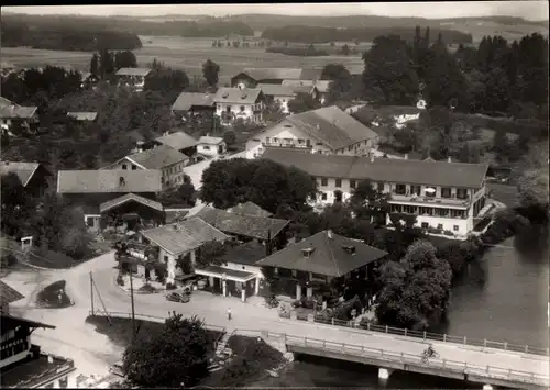 Ak Seeon Seebruck am Chiemsee Oberbayern, Hotel Post, Fliegeraufnahme