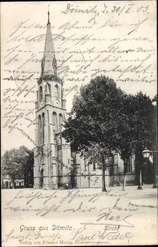 Ak Dömitz an der Elbe, Partie an der Kirche