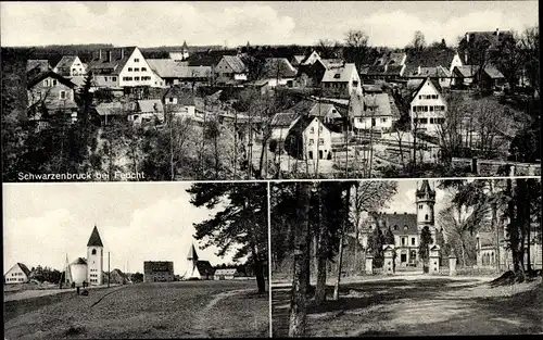 Ak Schwarzenbruck in Mittelfranken Bayern, Gesamtansicht, Kirche, Schloss