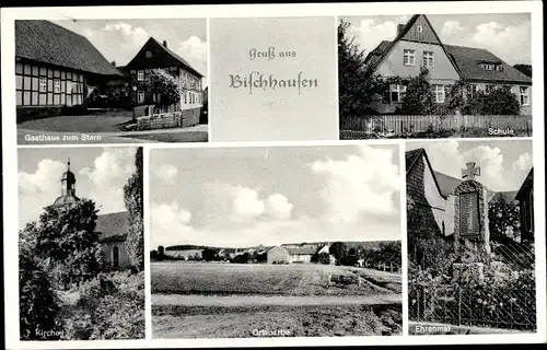 Ak Bischhausen Gleichen in Niedersachsen, Kirche, Gasthof zum Stern, Teilansicht, Ehrenmal, Schule