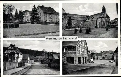 Ak Merxhausen Bad Emstal in Hessen, Kirche, Straße, Brunnen