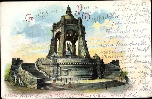 Litho Porta Westfalica an der Weser, Kaiser Wilhelm Denkmal