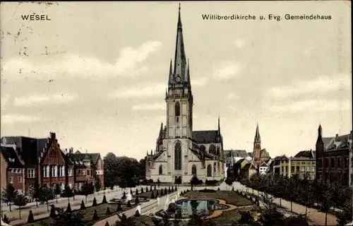 Ak Wesel am Niederrhein, Willibrordiplatz mit Gemeindehaus