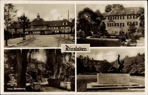 Ak Dinslaken Niederrhein, Haus Bärenkamp, Bahnhof, Landratsamt, Kriegerdenkmal