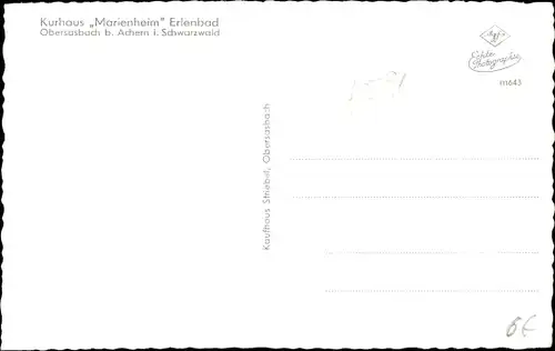 Ak Obersasbach Sasbach Baden in der Ortenau, Kurhaus Marienheim Erlenbad