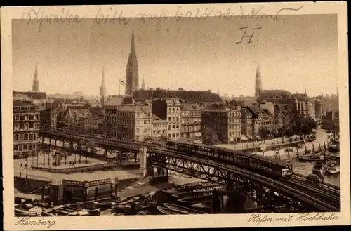 Ak Hamburg Mitte Altstadt, Hafen mit Hochbahn