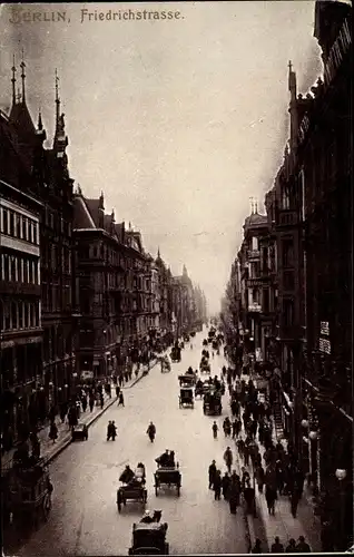 Ak Berlin Mitte, Friedrichstraße, Vogelschau, Pferdekutschen, Fußgänger