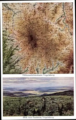 Landkarten Ak Breungeshain Schotten in Hessen, Höhenschichtenkarte Vogelsberg, Blick vom Taufstein