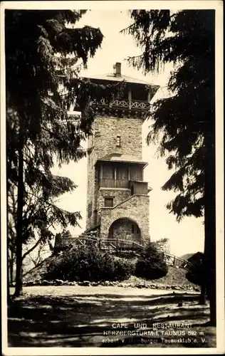 Ak Bad Homburg vor der Höhe Hessen, Café u. Restaurant Herzbergturm