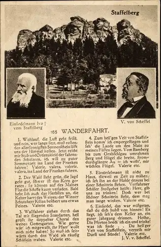 Ak Bad Staffelstein am Main, Gedicht Wanderfahrt, Einsiedler Ivo vom Staffelberg, Viktor v Scheffel