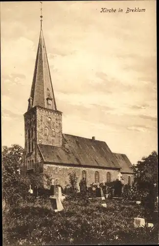Ak Breklum in Nordfriesland, Kirche, Gesamtansicht, Gräber