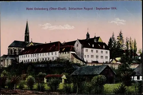 Ak Reiningue Reiningen Elsass Haut Rhin, Abtei Oelenberg, Schlachten August, September 1914
